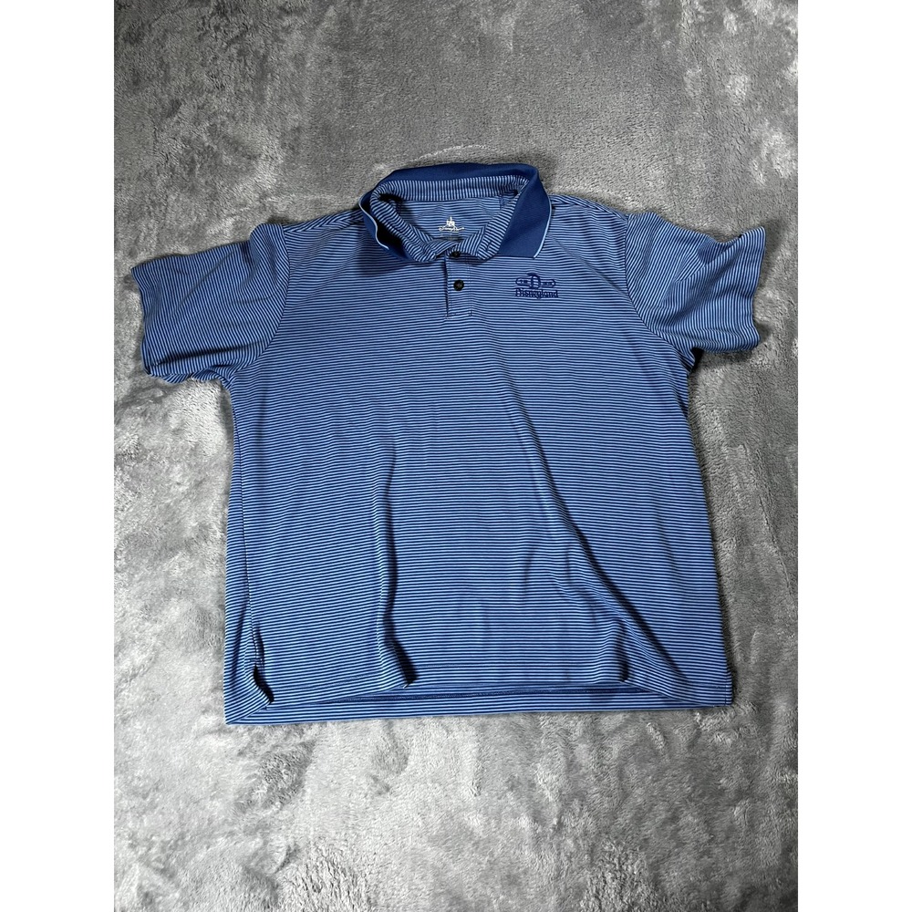 Walt Disney World Men's Large Polo Shirt 1971 Parks Vintage Logo Blue Stripe